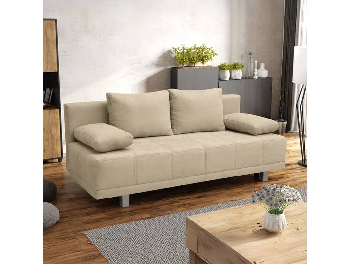 Schlafsofa Beige Microfaser Sole 194 x 87 x 89cm mit Schlaffunktion