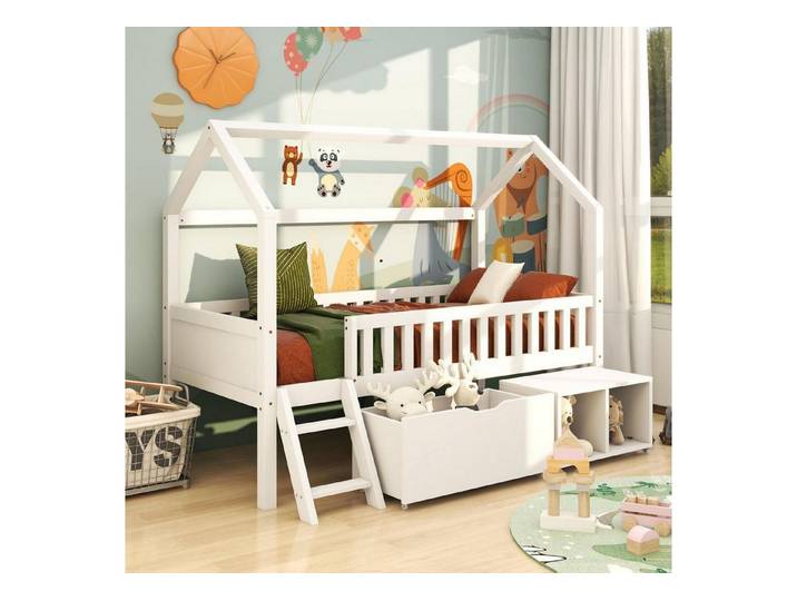 LuxusKollektion Hausbett Kinderbett Hausbett 90x200 Kiefer Weiß mit Schublade