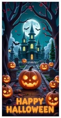 Uplift Essentials Halloween Scary Cemetery & Moon Night Door Cover Banner style 12