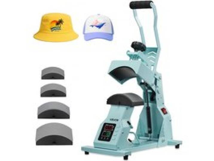VEVOR Presse à Chaud pour Casquettes et Chapeaux, Presse de Transfert Thermique avec 4 Platines Interchangeables, Contrôle Précis du Temps et de la Température, Machine de Sublimation HTV, Vert