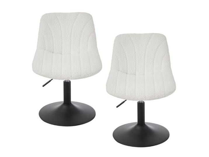 Lot de 2 Chaise de Coiffeuse Réglable Tabouret avec Dossier Rotation 360° Tissu Peluche pour Coiffeuse Blanc