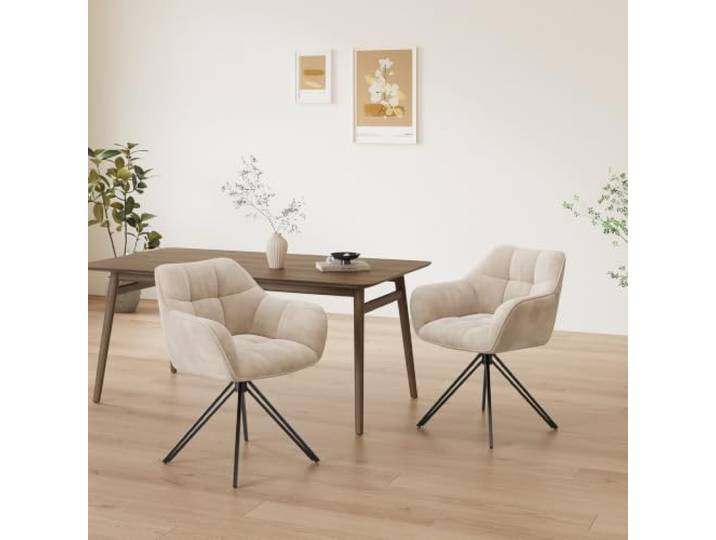 MALOL Drehbare Esszimmerstühle, 2er Set mit Armlehnen und Rückenlehne, Bequeme Polsterstühle für Küche, Wohnzimmer & Essbereich, Beige