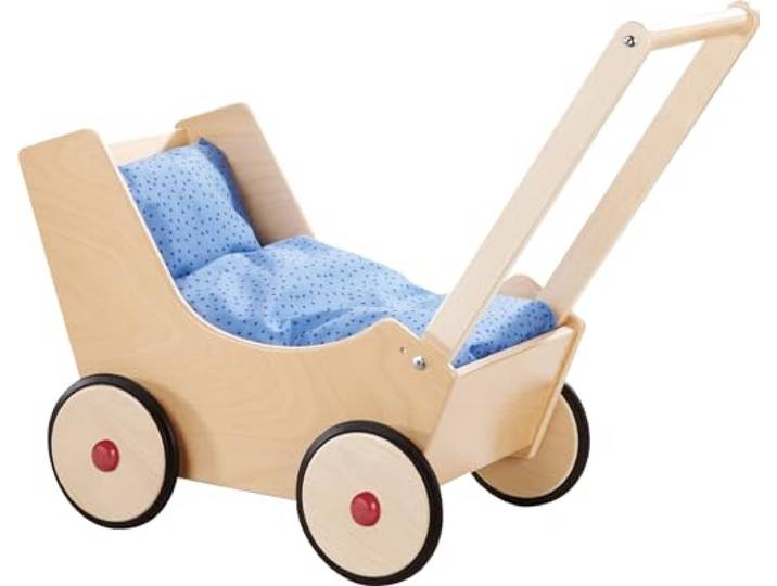 HABA Holz-Puppenwagen Natur: Klassisches Design für Puppeneltern - Verstellbarer Bügel, Leise Räder, Made in Germany, 1624
