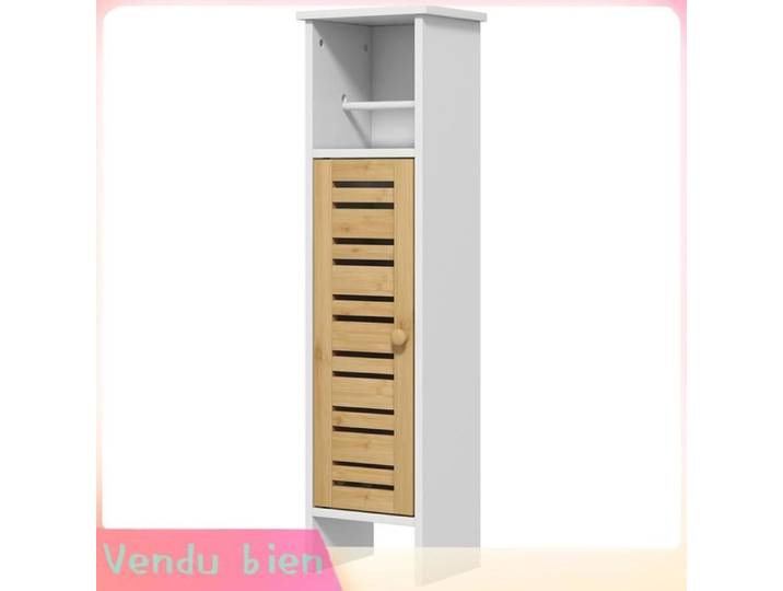 LIA Meuble salle bain support papier WC 3 niveaux + sortie bambou blanc H78cm