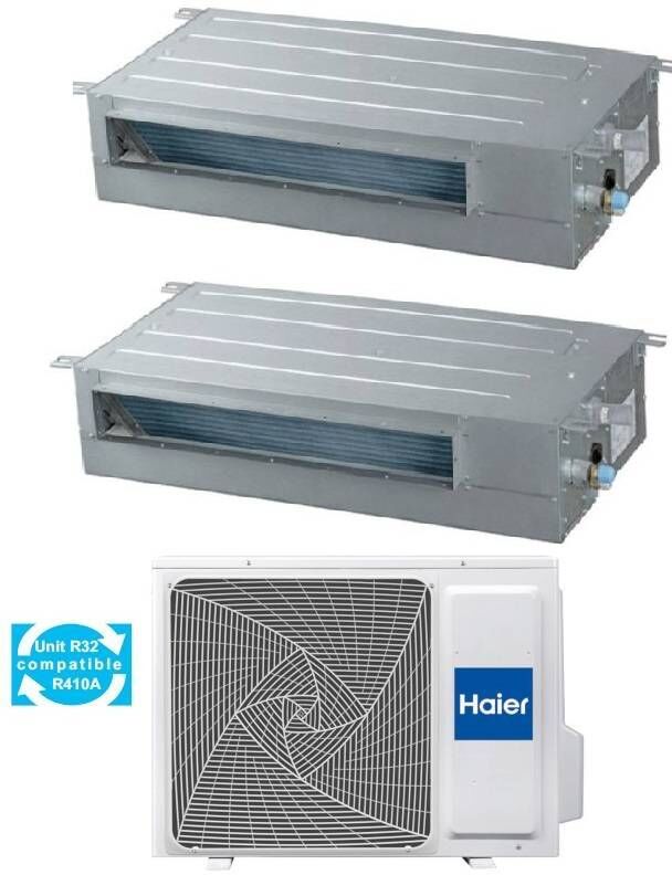 Haier Condizionatore Climatizzatore Dual Split Canalizzato Slim a Bassa Pressione R-32 9000+9000 Con 2U40S2SM1FA