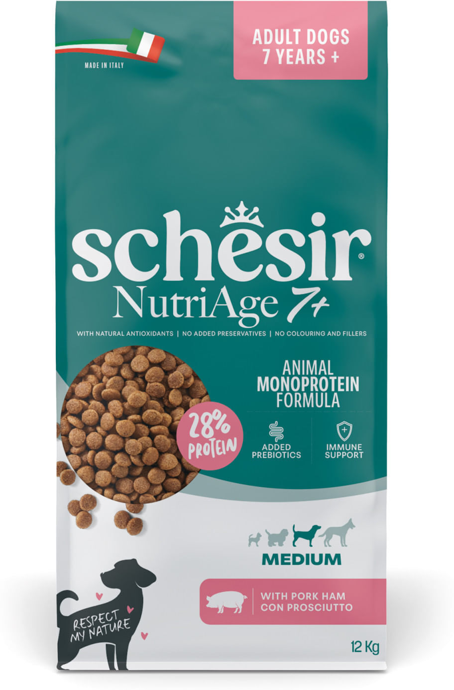 Schesir NutriAge 7+ Crocchette per Cani Taglia Media al Prosciutto 12KG