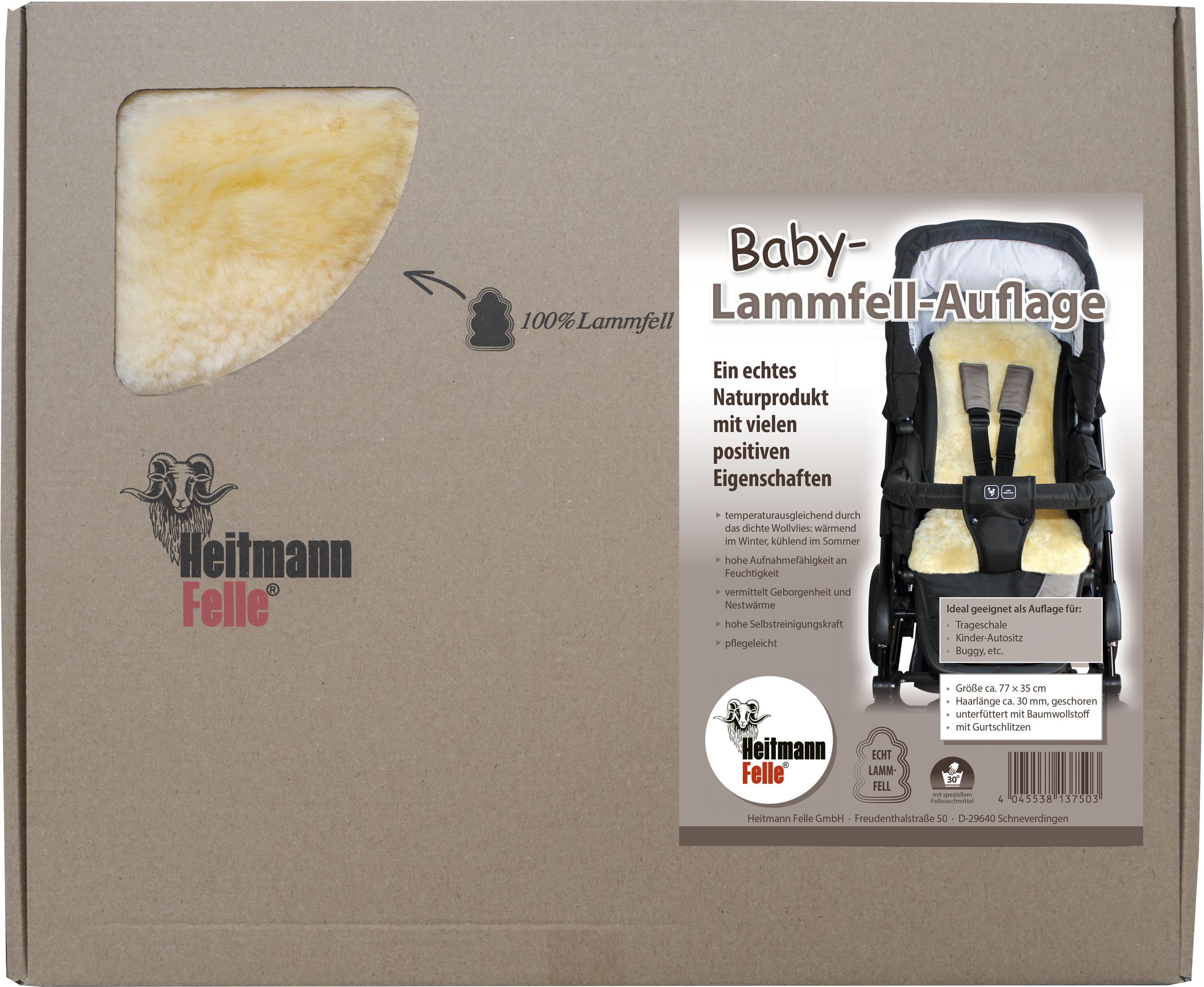 Babylammfell HEITMANN FELLE "Lammfell-Einlage", Baby, Gr. B/L: 35cm x 77cm, gold (gold, beige), Lammfell, unifarben, Wohndecken Babylammfell, echtes Lammfell, geschoren, mit 5 Gurtschlitzen, vielseitig einsetzbar gold, beige B/L: 35cm x 77cm