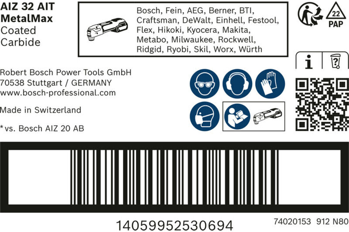 Bosch EXPERT MetalMax AIZ 32 AIT Blätte für Multifunktionswerkzeuge 40 x 32mm für oszillierende Multifunktionswerkzeuge (2608900017)