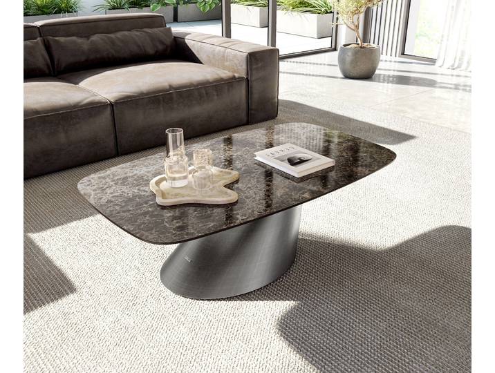Couchtisch Edge Boot 120x70 cm Keramik Emperador Extra Lucidato Dunkelbraun Conis Metallic Silber, Couchtische