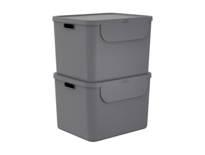 Mülleimer ROTHO Rotho Recyclingbehälter ALBULA 2 tlg. 110 l, Anthrazit , anthrazit, B:49cm H:34cm T:40,5cm, Mülleimer, Mülleimer