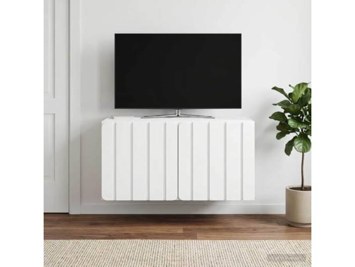 GKMBCVDFR Wandmontierter TV-Schrank 59,5 x 41 x 30 cm Weiß Holzwerkstoff Moderner Minimalismus, 90° Schwenktüren, stabile Holzwerkstoff-Konstruktion, platzsparende Wandmontage, pflegeleichte