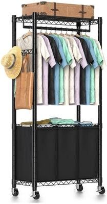 No "Rolling Laundry Basket Organizer with Wheels and Hanging Bar - 14.17""D x 31.1""W x 72.8""H"