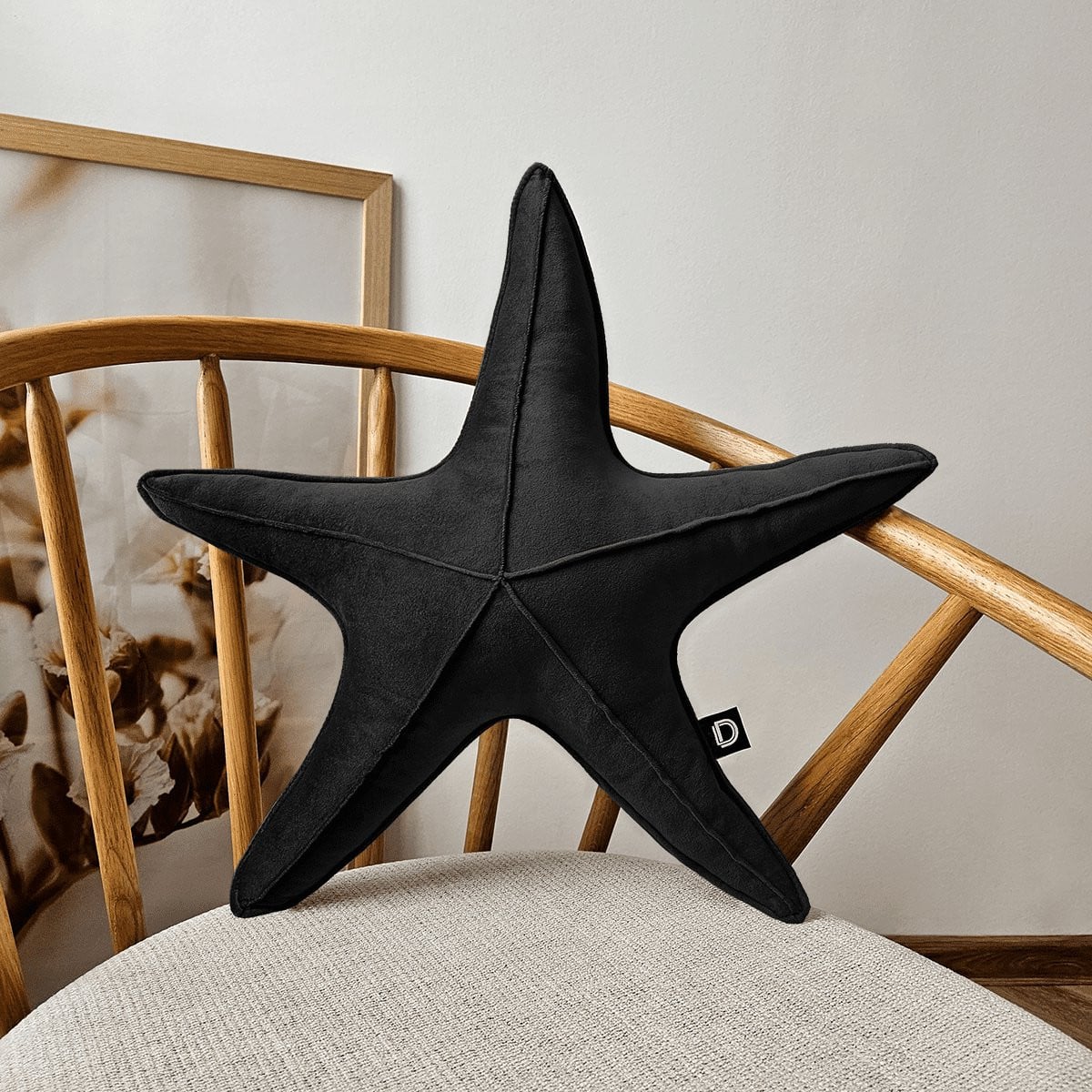 Decordruk VELVET Serie Sierkussen Grote Zeester Zwart Velvet