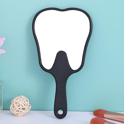 Fusion Finds Cute Tooth Shaped Handheld Mirror High Definition PVC Makeup & Dental Mirror Gift black