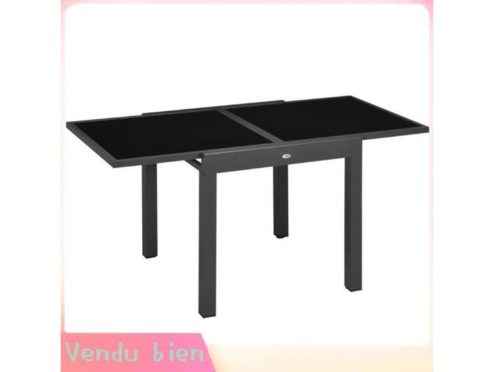 LIA Table jardin extensible alu gris foncé verre trempé noir 160x80x75cm