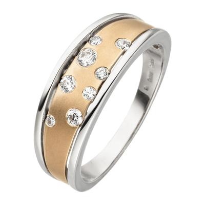 Goldring JOBO "Ring Damenring" Gr. 60, gold (roségold 375), Fingerringe, Damen, 60, Roségold 375 Weißgold 375, Roségold 375, Weißgold 375, Goldring, 375 Gold bicolor mit 8 Zirkonia