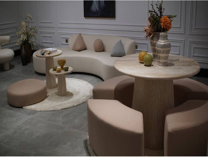 JVmoebel Esstisch Runder Tisch aus Travertin in Beige für modernes Wohnen