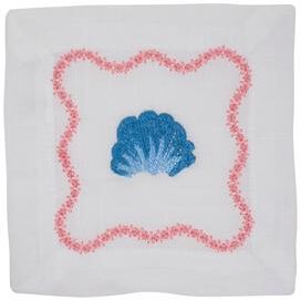 Saro Embroidered Seashell Cocktail Napkins (Set of 4) - Nautical Beverage Napkins for Coastal Entertaining & Summer Gatherings