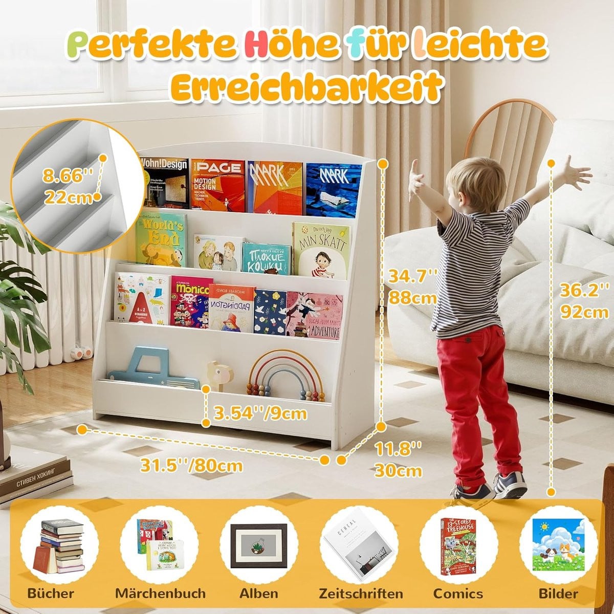 Houten kinderboekenkast en speelgoedkast voor de kinderkamer