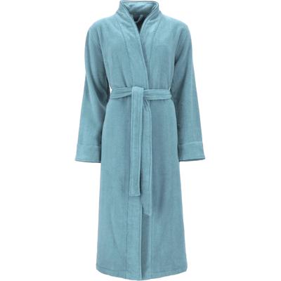 Bademantel VOSSEN "Alabama, ideal für Sauna & Spa, Hotelbademantel, Morgenmantel" Gr. M, blau (waterfall), L:125cm, Baumwolle, Hausmäntel, Bademantel, Stehkragen