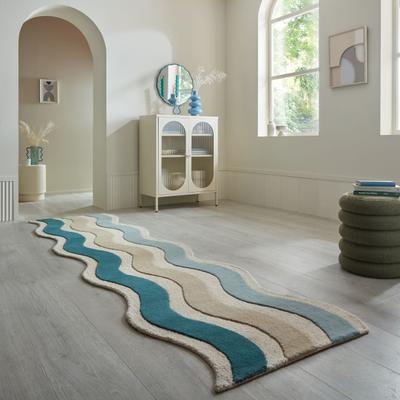 Wollteppich FLAIR RUGS "CASCADE auch als Läufer", blau, B:80cm H:7mm L:300cm, Wolle, Teppiche, aus 100% Wolle, Organisches Design, handgetuftet