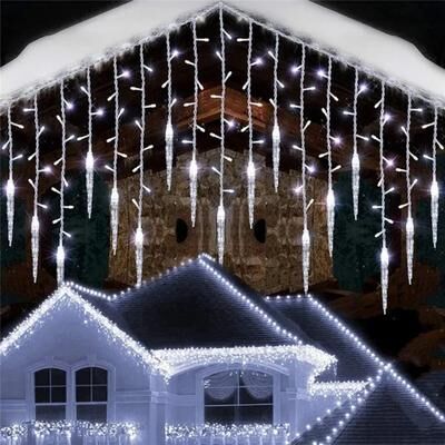 Friendly Fresh Finds LED Icicle Curtain Lights Waterfall String Lights For Garden Wedding Decor white us Plug