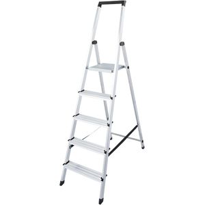 Euroline Stehleiter Nr. 618, 6180005, mit Plattform, aus Aluminium, bis 150kg, mit 5 Stufen