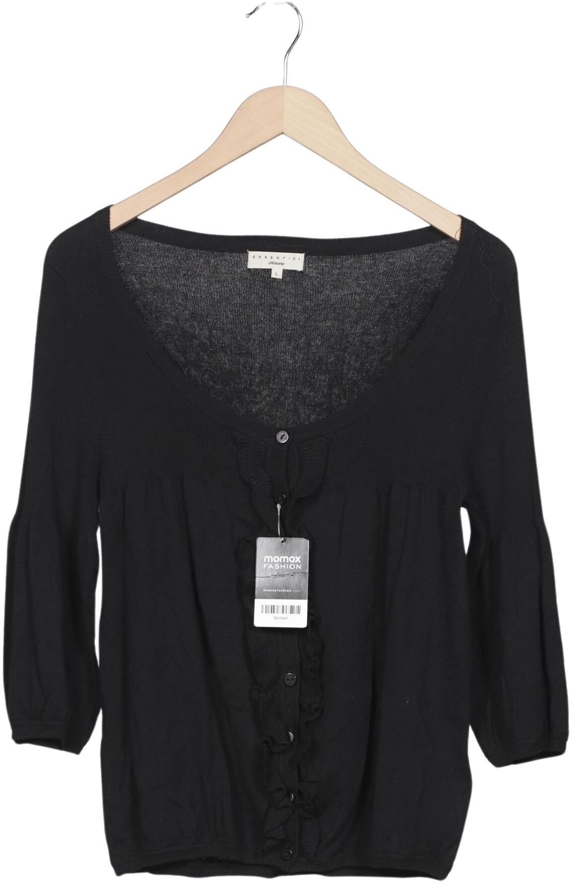 Essentiel Antwerp Damen Strickjacke, Schwarz, Gr. L, Baumwolle - Second Hand
