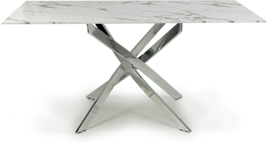 Metro Daljeet Rectangular Glass Top Dining Table with Steel Base Silver