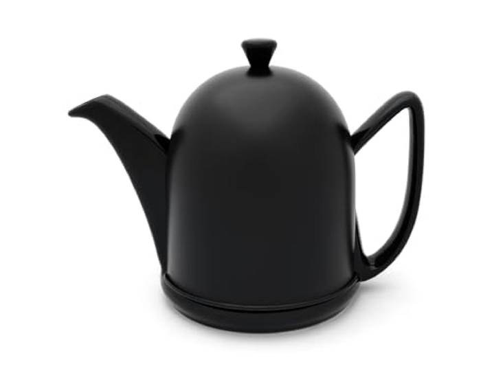 kleine schwarze keramische Teekanne 1.0 Liter Steingut - isolierende Keramikkanne mit Edelstahlteefilter
