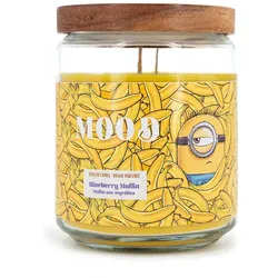 Fragrance and Style GmbH Duftkerze Minions, 510g, 80h Brenndauer, Vanille & Blaubeer, Glas mit Holzdeckel, fruchtig-süß, Gelb
