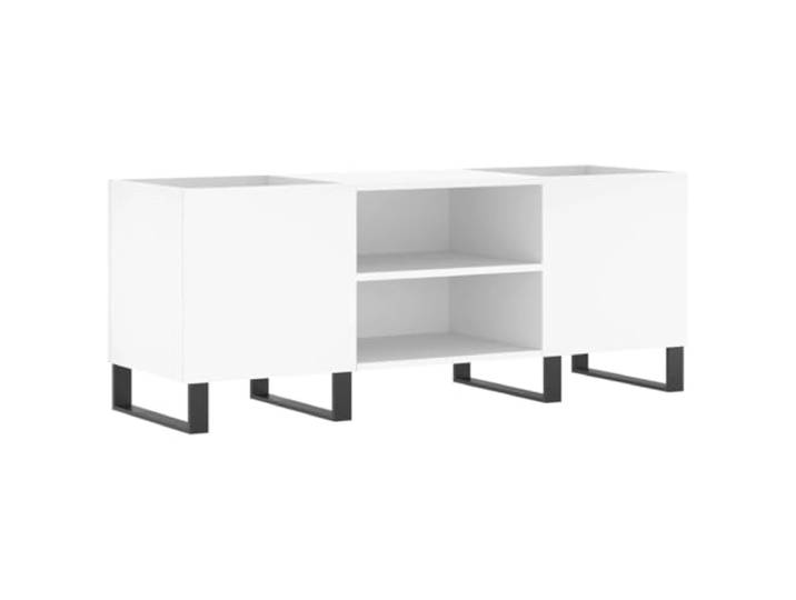 HKQWPBF Plattenschrank Weiß 121x38x48 cm Holzwerkstoff Schallplatten aufbewahren,LP-Sammlung präsentieren,Plattenspieler Ablage,Eisenbeine,industrieller Stil,Wohnzimmer