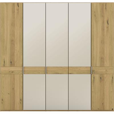 Kleiderschrank MUSTERRING "Savona, Kleiderschrank, Schrank, Garderobe, teilmassiv Eiche", braun, B:250cm H:236cm, Schränke, Kleiderschrank, Türen in Bianco-Eiche massiv, Spiegel-/Glastüren, verschiedene Größen