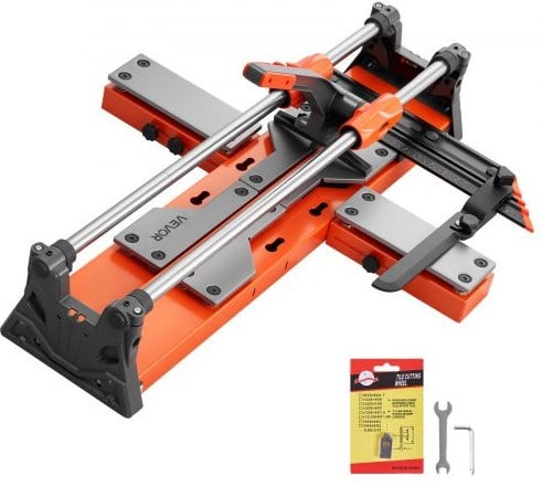 Vevor Tegelsnijder 600 mm, handmatige tegelzaagmachine met verstelbaar snijhoofd, hoekgeleider en wolfraamcarbide snijschijf, oranje