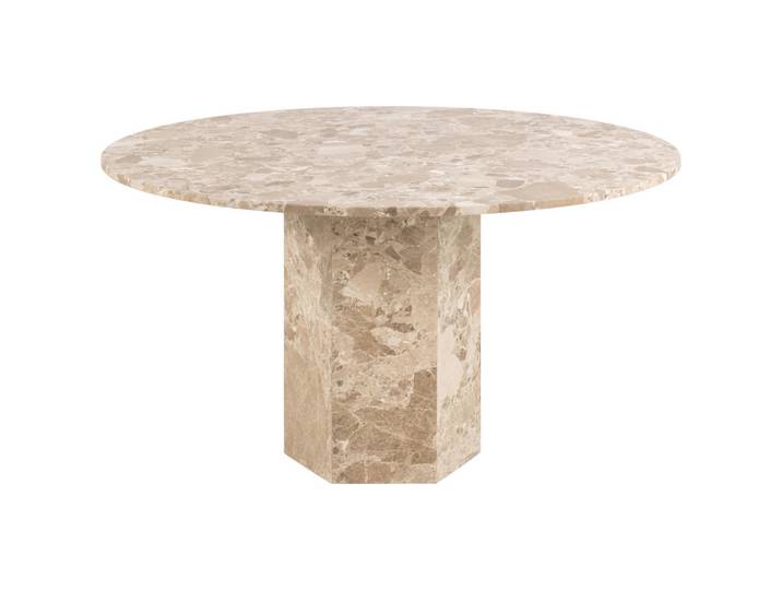 Mid.you Esstisch, Beige, Stein, rund, Säule, 130x75x130 cm, Esszimmer, Tische, Esstische, Esstische rund