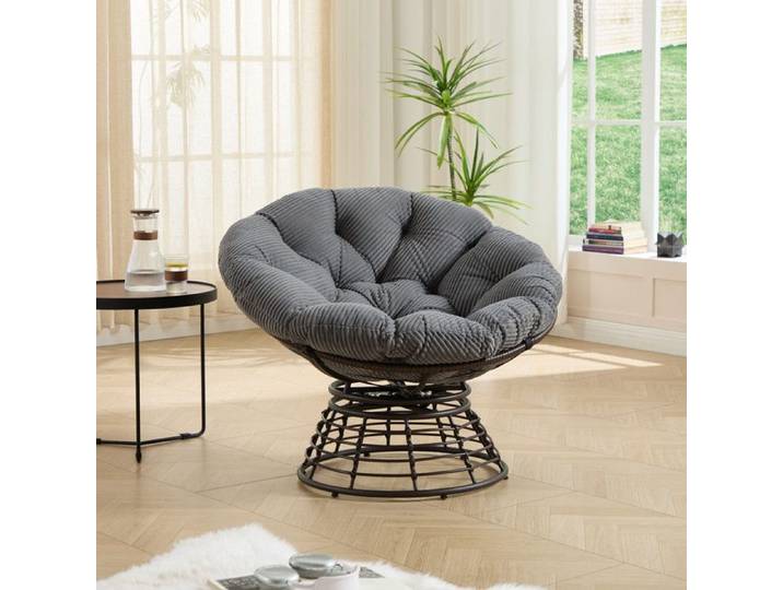 Chaise Papasan pivotante - Pivot 360° silencieux - Coussin épais en polyester - Ergonomique pour confort optimal