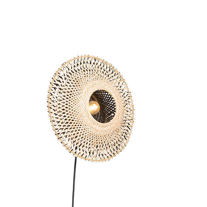 Qazqa Rina Oosterse wandlamp van bamboe en metaal, zwart, 35 cm