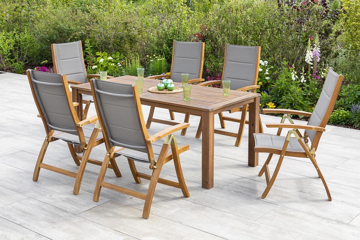 MERXXHANDELS Acapulco Set 7tlg 6 Sessel Tisch 185x90cm Akazie/Textil 16909207