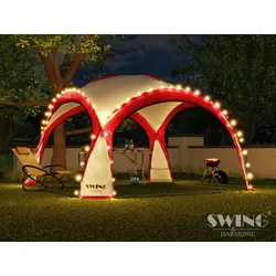 Swing&Harmonie® LED Event Pavillon XXL DomeShelter 450cm Garten inkl. Solarmodul Designer Gartenzelt Camping Partyzelt mit Beleuchtung - rot