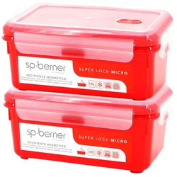 SP BERNER - Set mit 2 luftdichten SUPER LOCK MICRO 1,9L-Behältern, geeignet zum Dampfgaren in der Mikrowelle