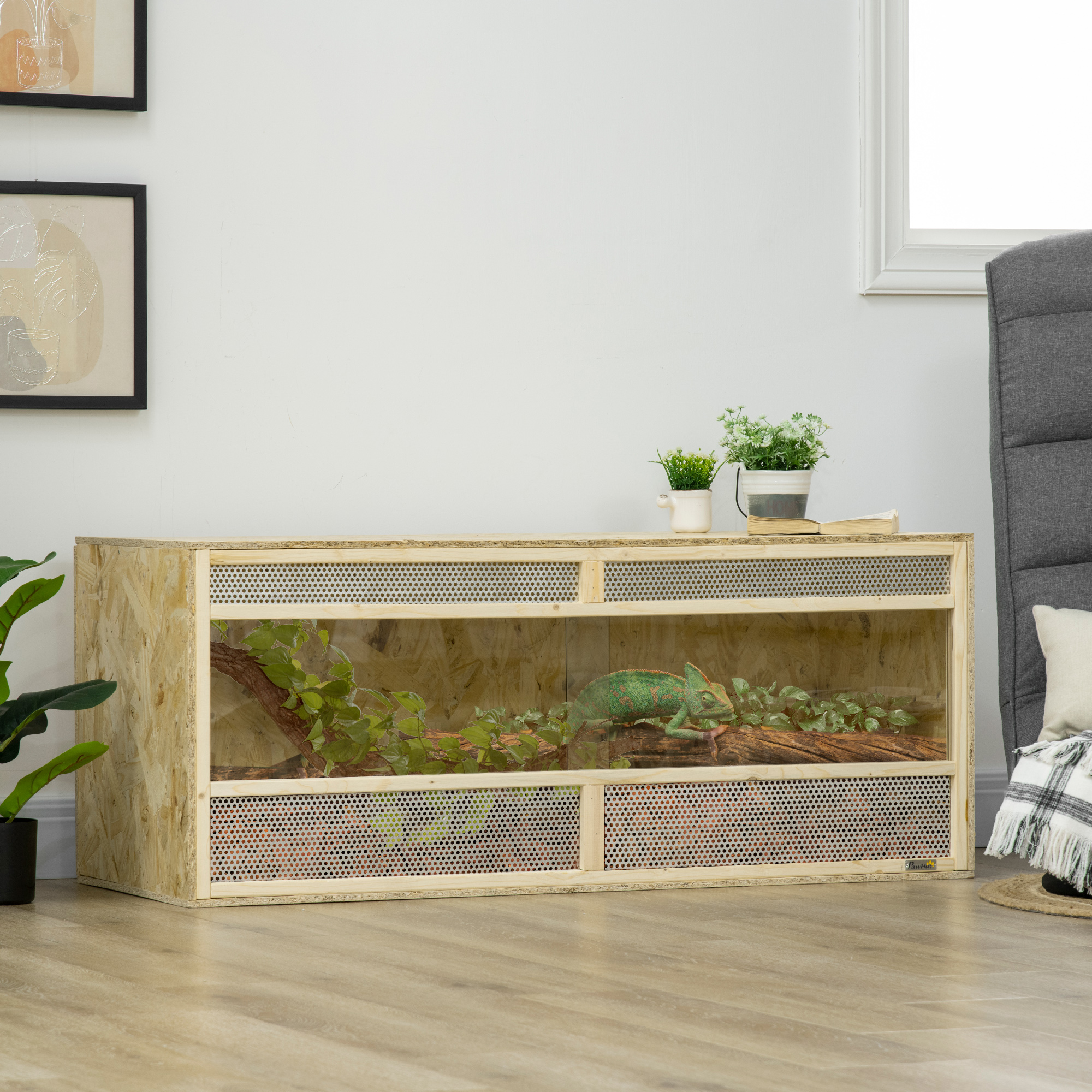 Pawhut Terrario per Rettili/Anfibi, Porte Scorrevoli in Vetro, Griglie di Ventilazione, 120x50x50cm   Aosom Italy
