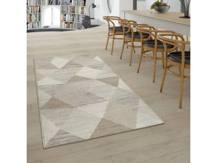 Paco Home In- & Outdoor Flachgewebe Teppich Geometrisch Muster Rauten Muster In Beige, Grösse:80x150 cm