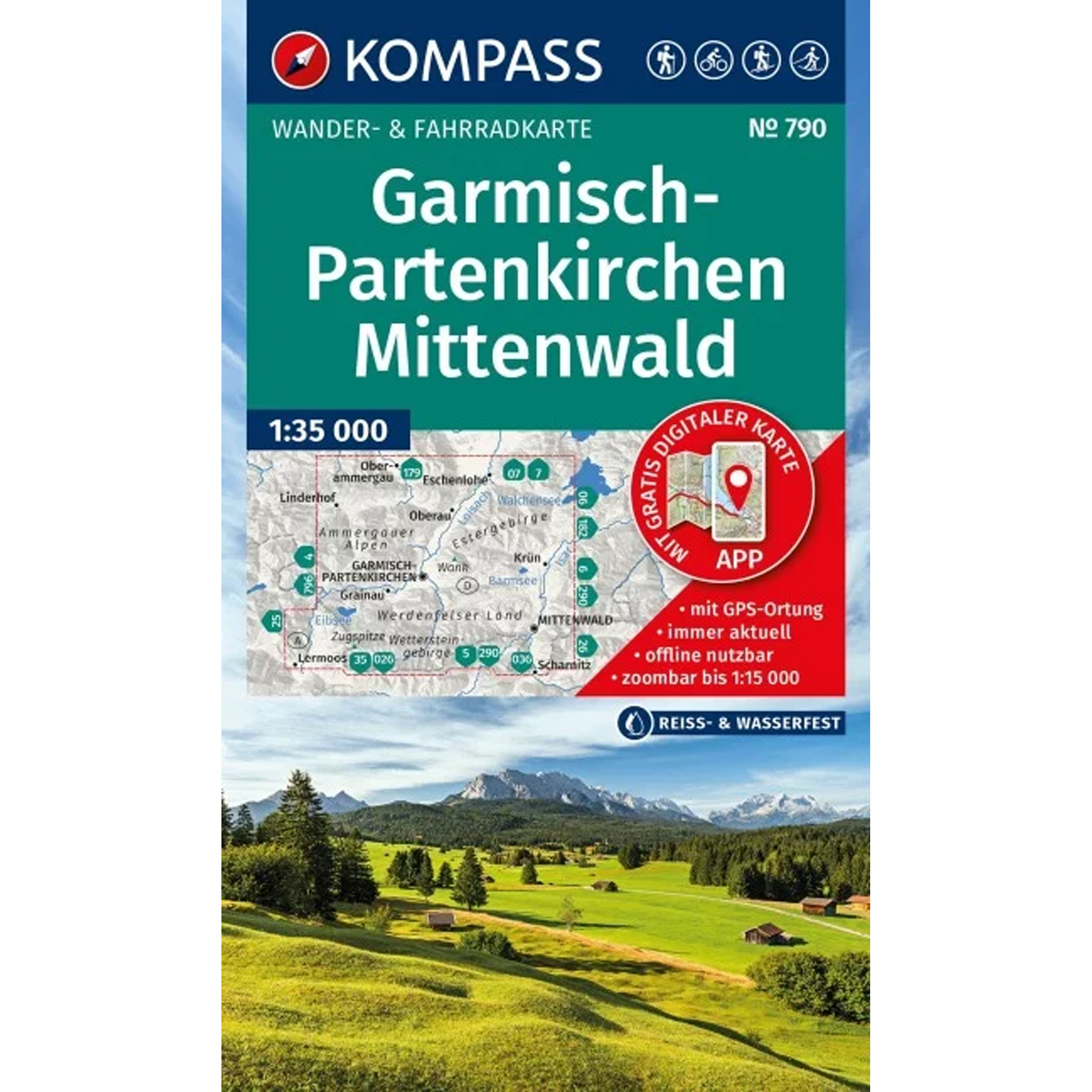 Kompass Verlag WK 790 Garmisch-Partenkirchen / Mittenwald Topografische Karten tuerkis