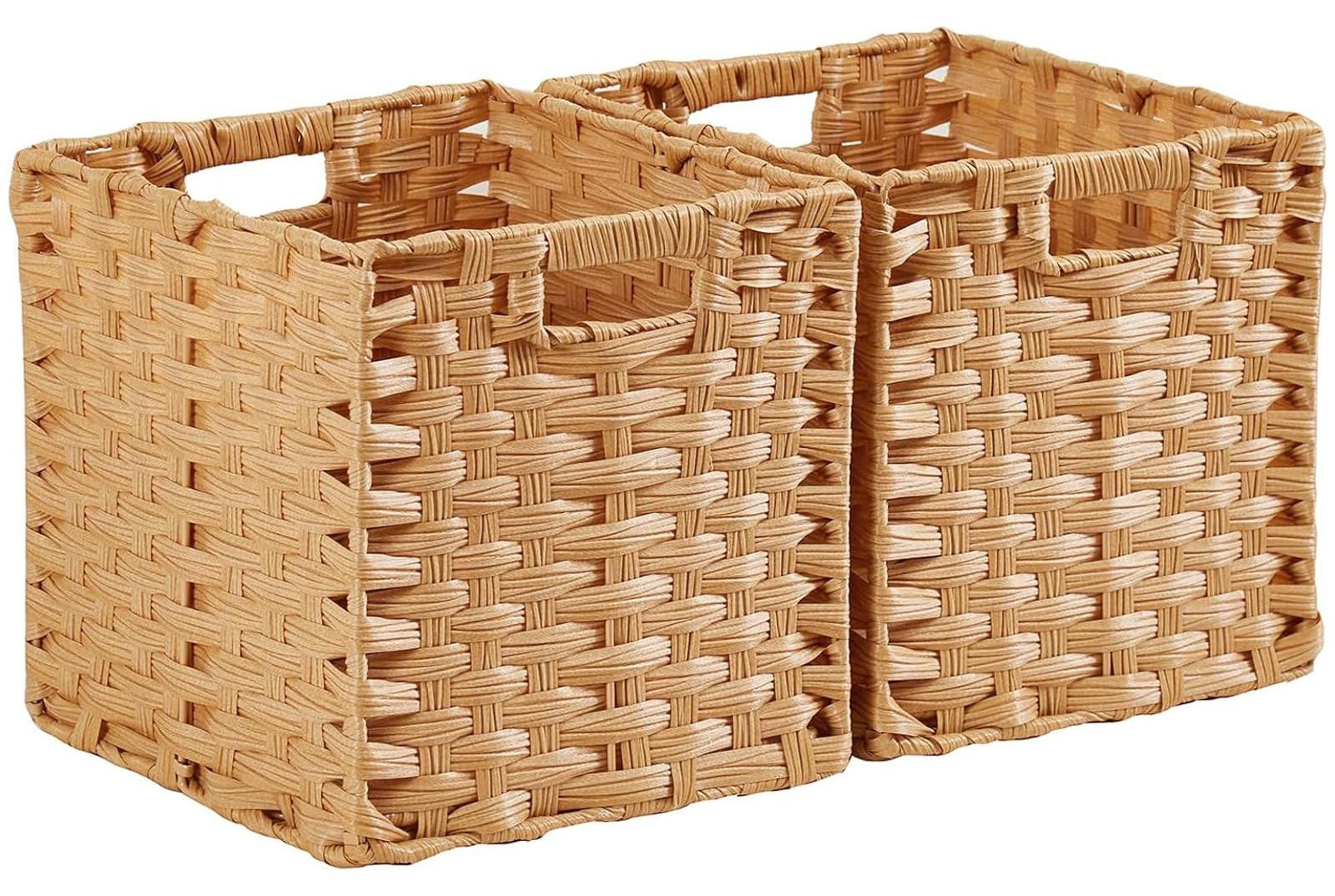 Dripio Set van 2 opbergmanden met handgrepen, beige, open weave, kunststof, 28 x 28 cm