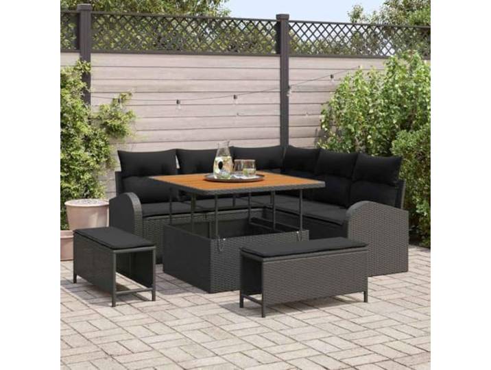 HEFZGDB Gartenset Polyrattan Lounge 8 Stück Schwarz Modulares Sofa-Set mit Stauraum und Kissen für Außenbereich