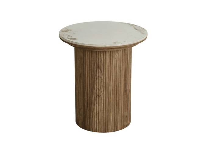Table d'appoint en céramique et décor bois ø45 cm