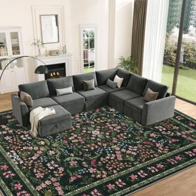 Garvee Vintage Floral Washable Area Rug with Non Slip Rubber Backing