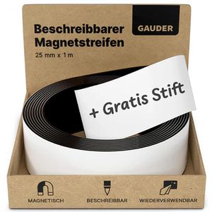 Gauder Magnetband weiß, inkl. Boardmarker, Kennzeichnungsband, 0,8mm Stärke, 25 mm x 1 m