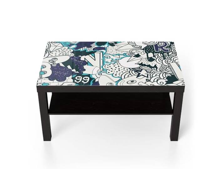 DEQORI Glastisch schwarz groß 90x50 cm Motiv Urbaner Doodle-Mix ausgefallener Beistelltisch aus Glas Hochglanz Couchtisch fürs Wohnzimmer moderner Couch Tisch mit Design