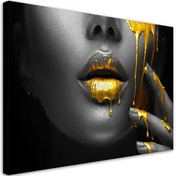 LEINWANDBILD Goldene Lippen, Frau, Abstraktion 60x40cm